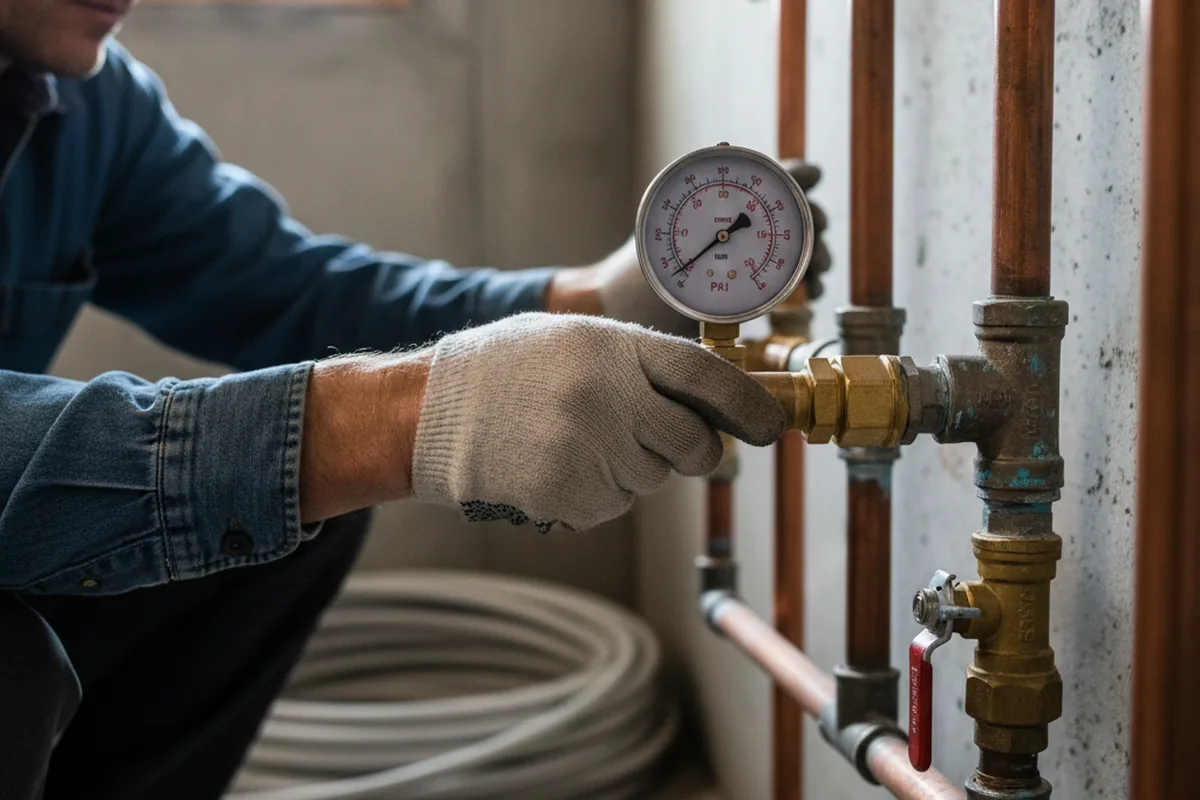 Pressure testing a repaired line during Water Line Repair in Yellow Spring
